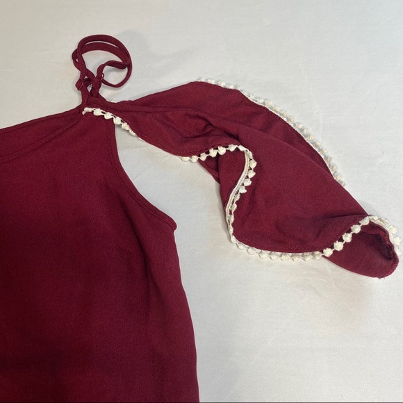 Burgundy Embroidered Sun Dress Shoulder Less - Picture 4 of 8